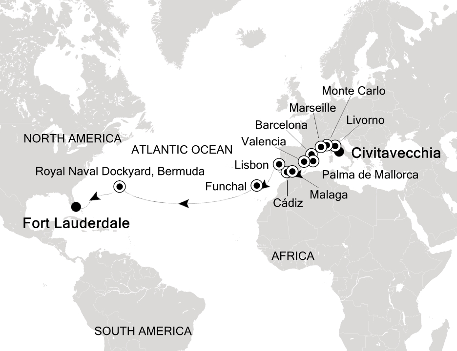 Visiting: Civitavecchia (Rome), Livorno (Tuscany), Monte Carlo,...