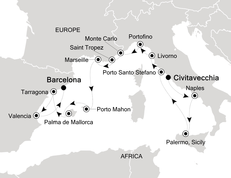 Visiting: Civitavecchia (Rome), Naples, Palermo (Sicily), Porto...