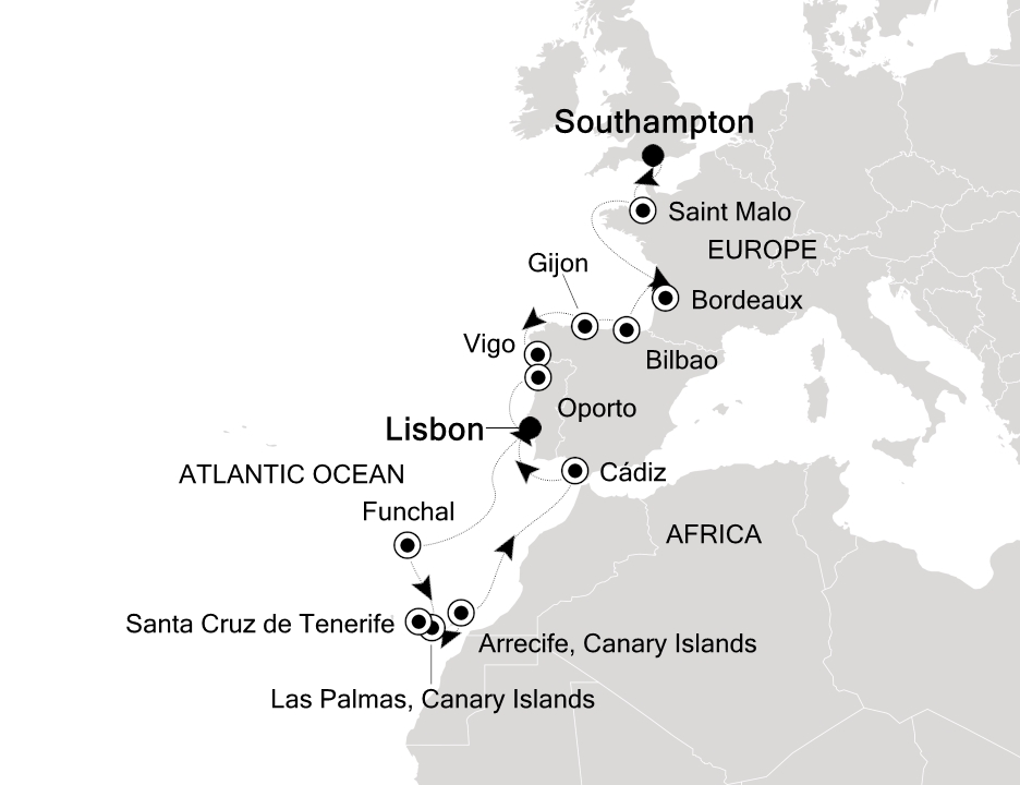 Visiting: Southampton, Saint Malo (Brittany), Bordeaux, Bilbao,...