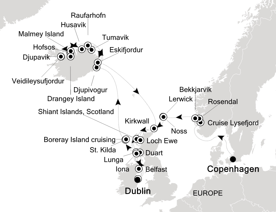 Visiting: Dublin, Lunga, St. Kilda, Boreray Island cruising,...