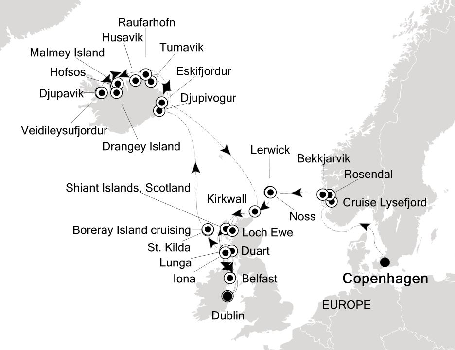 Visiting: Copenhagen, Cruise Lysefjord, Rosendal, Bekkjarvik,...