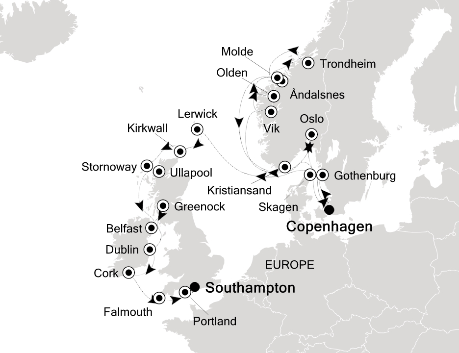Visiting: Copenhagen, Vik, Olden, Åndalsnes, Trondheim (Trondelag),...