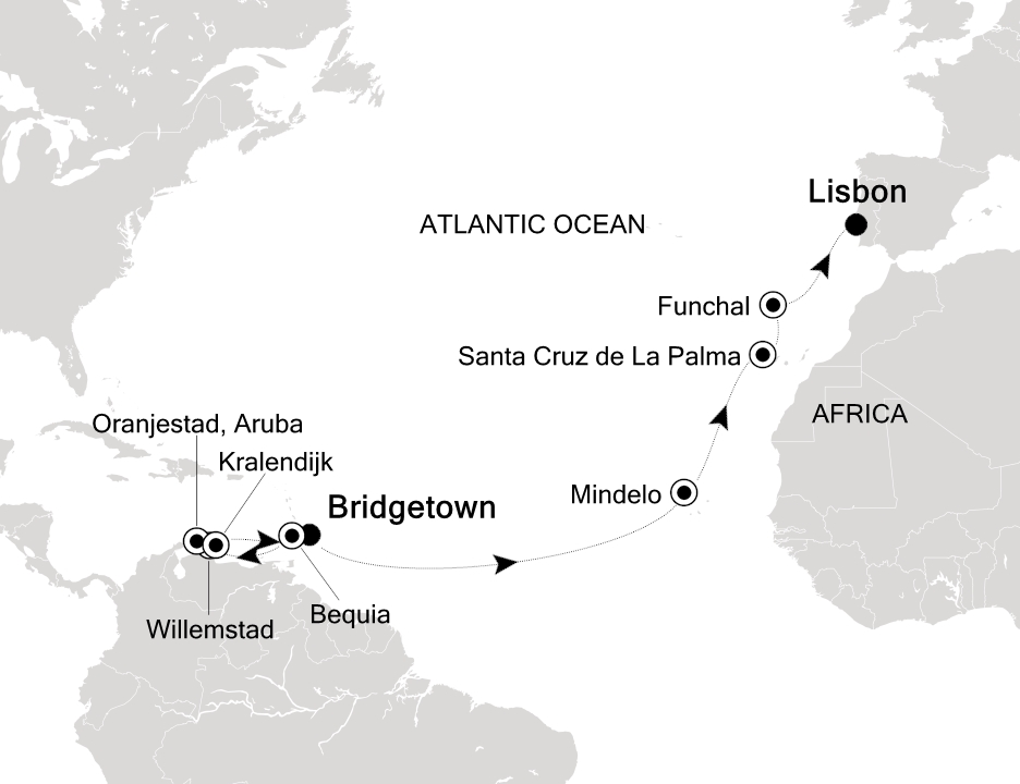 Visiting: Bridgetown, Bequia, Willemstad (Curaçao), Oranjestad,...