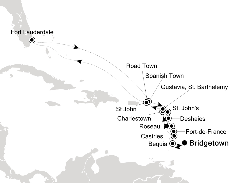 Visiting: Bridgetown, Bequia, Soufrière (St. Lucia), Roseau,...