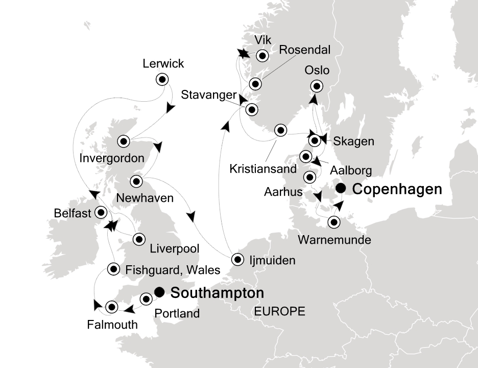 Visiting: Southampton, Portland (England), Falmouth (England),...