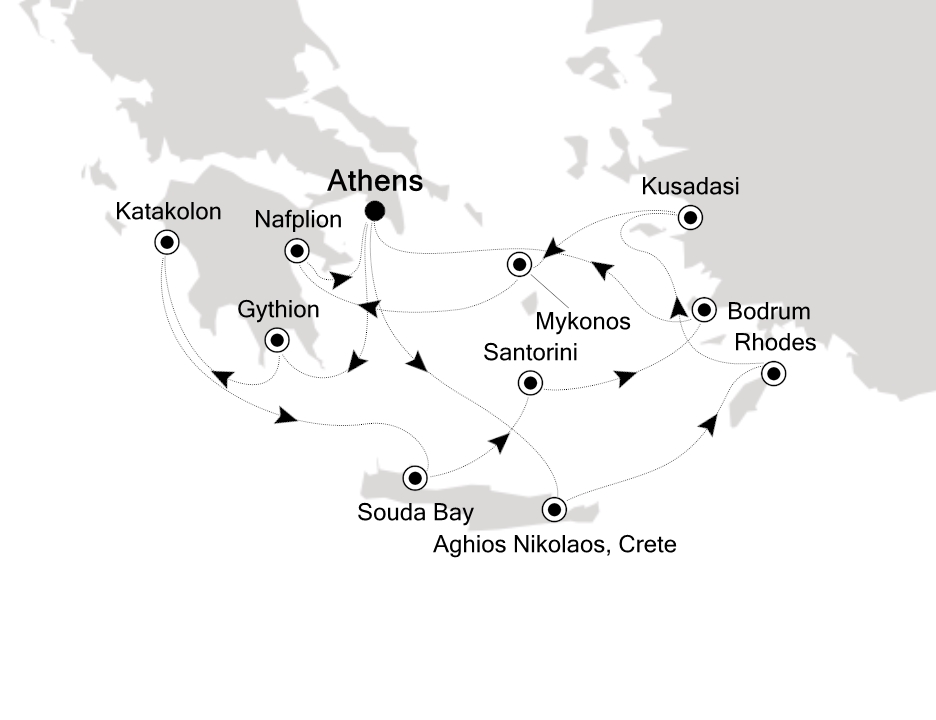 Visiting: Athens (Piraeus), Gythion, Katakolon (Olympia), Souda Bay...