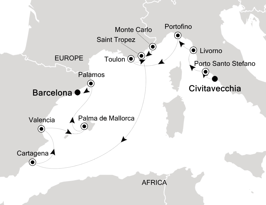 Visiting: Civitavecchia (Rome), Porto Santo Stefano, Livorno...