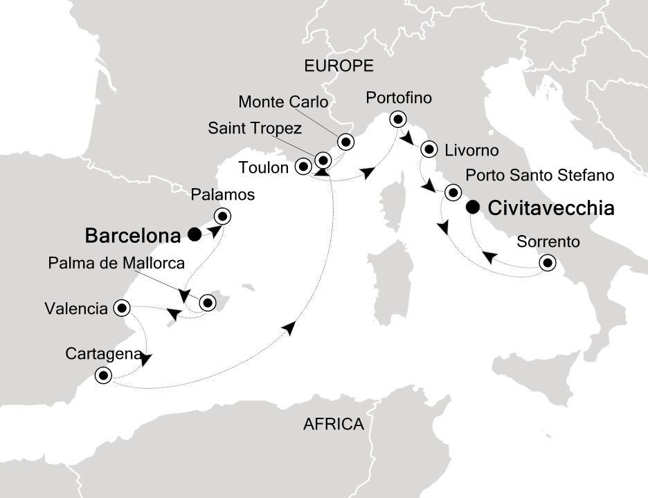 Visiting: Barcelona, Palamos, Palma de Mallorca, Valencia,...