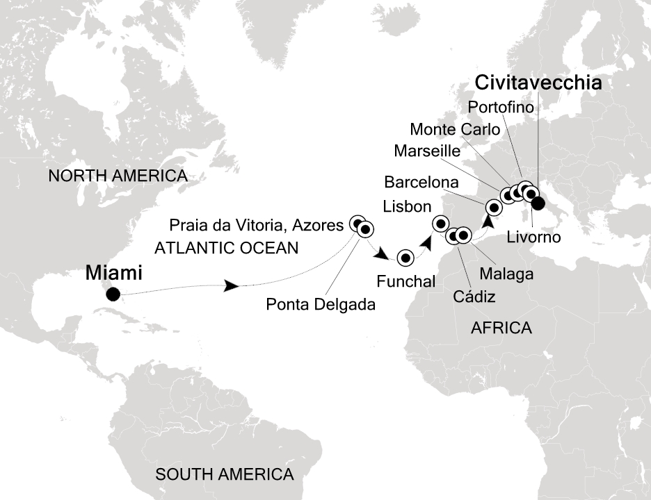 Visiting: Miami, FL, Praia da Vitoria (Azores), Ponta Delgada (Sao...