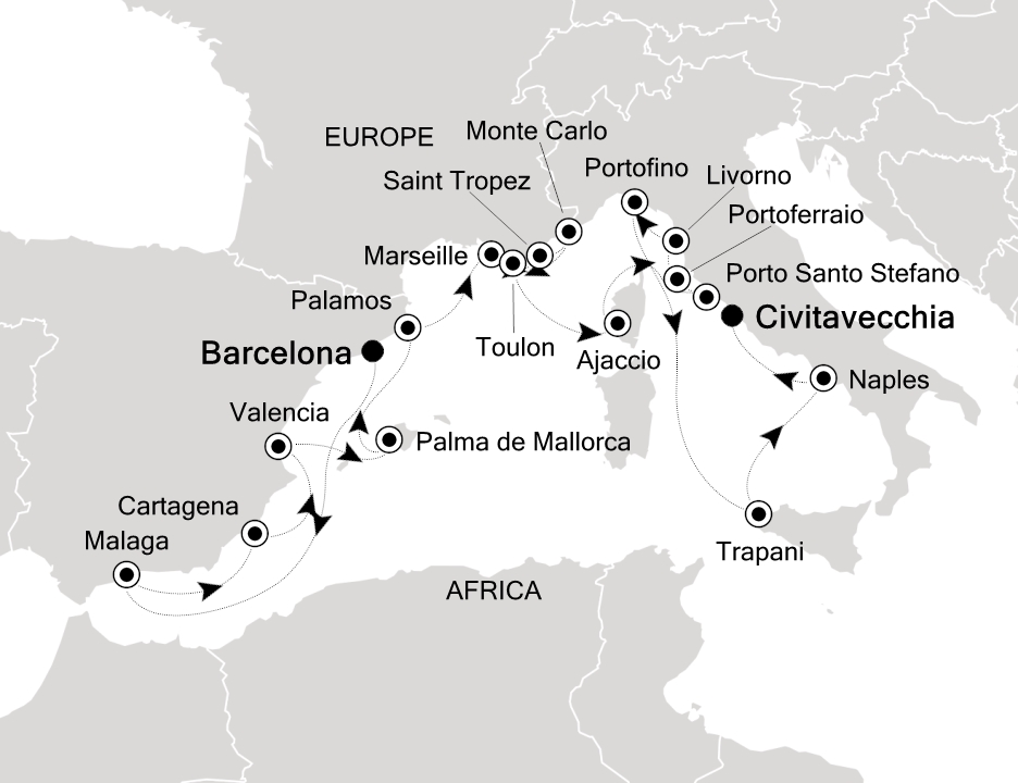 Visiting: Barcelona, Malaga (Costa del Sol), Cartagena (Spain) ,...