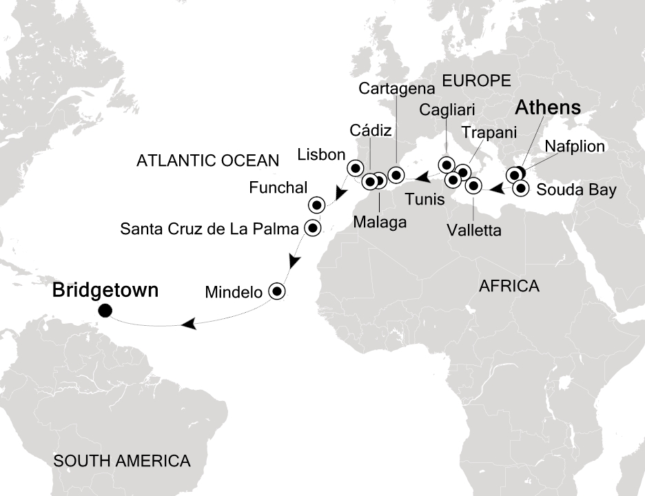 Visiting: Athens (Piraeus), Nafplion, Souda Bay (Crete), Valletta,...