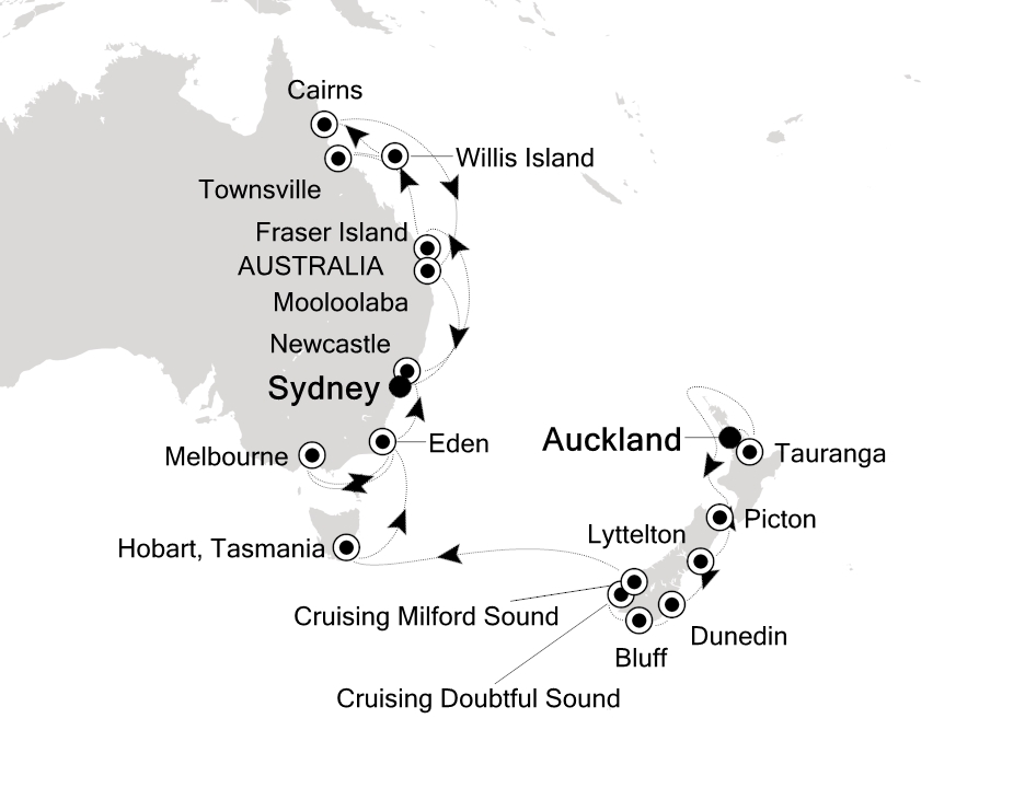 Visiting: Auckland, Tauranga, Picton, Lyttelton (Christchurch),...
